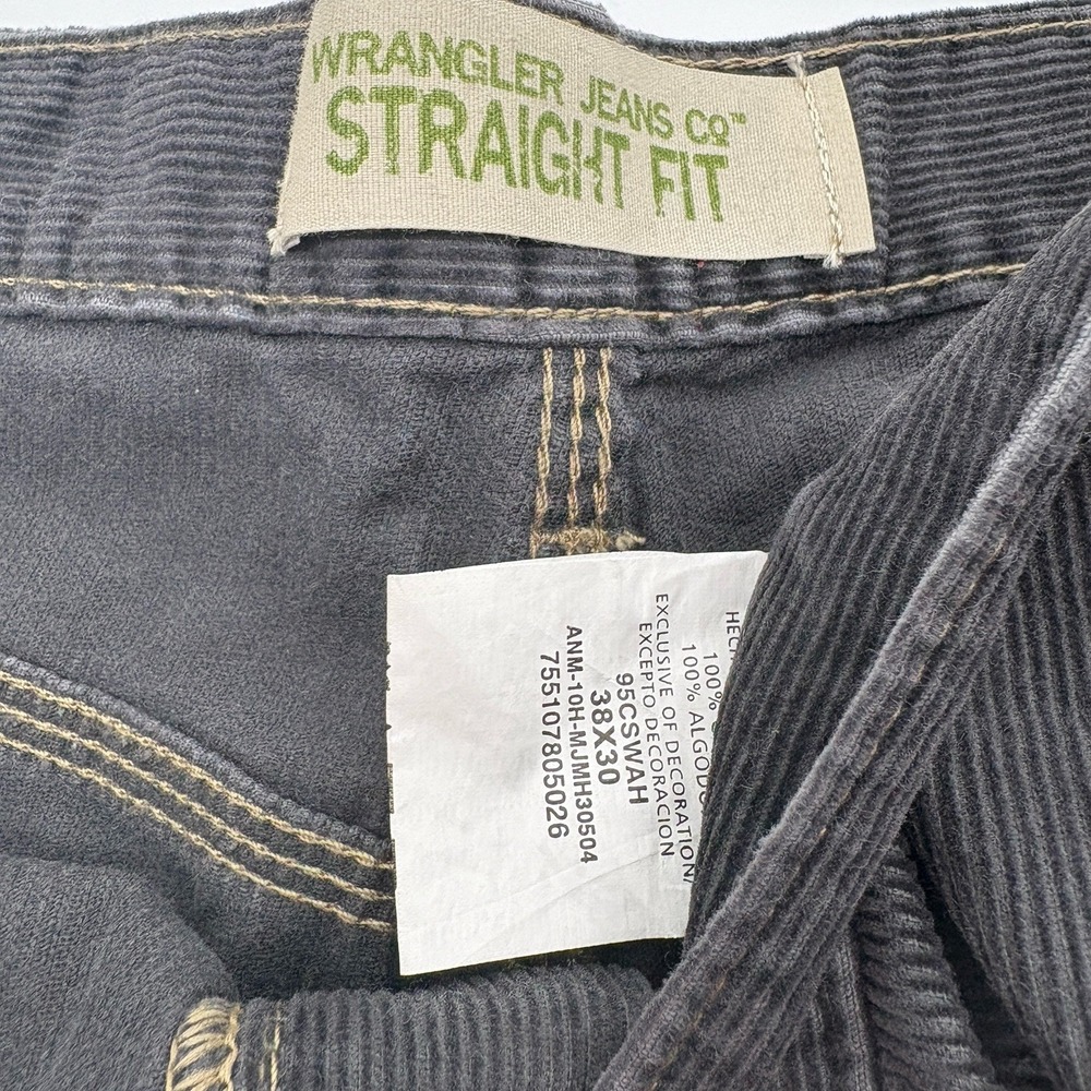 Y2K Wrangler Distressed Gray Corduroy Straight Fit Pants Pleated Grunge 38X30 - Picture 6 of 9